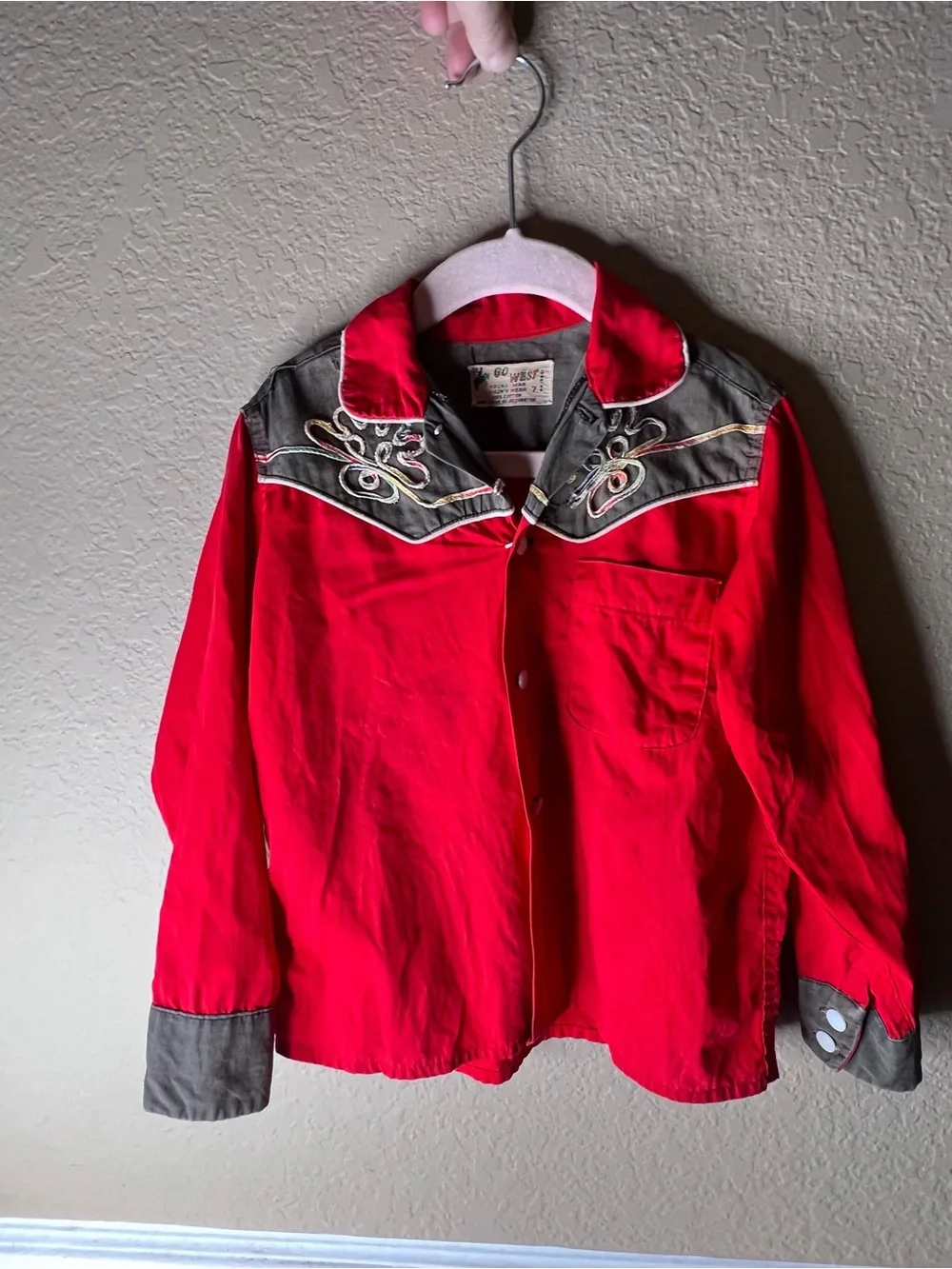 Vintage 1950s Go West Young Man Kids Cowboy Western Shirt, Size 7